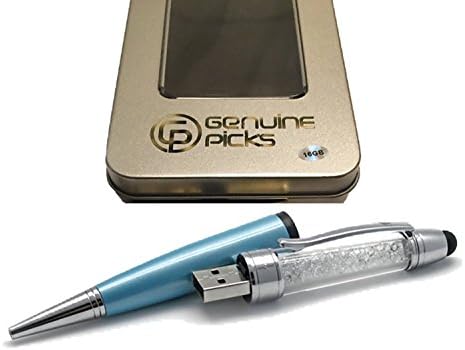 Stylish Crystal Ballpoint with USB Flash Memory. Beautiful Tin Box. Three in one: USB Flash Drive, Ballpoint Pen and Touch Screen Stylus Pen. Best Valentine Gifts for All. (16GB, Sky Blue)