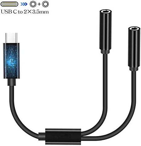 Mxcudu USB C to 3.5mm Audio Adapter, USB C to Dual 3.5mm Headphone Jack Dongle Splitter USB Type C Stereo Earphone Converter Compatible with Google Pixel 3/3XL, iPad Pro 2018, OnePlus 6T(Dual 3.5mm)