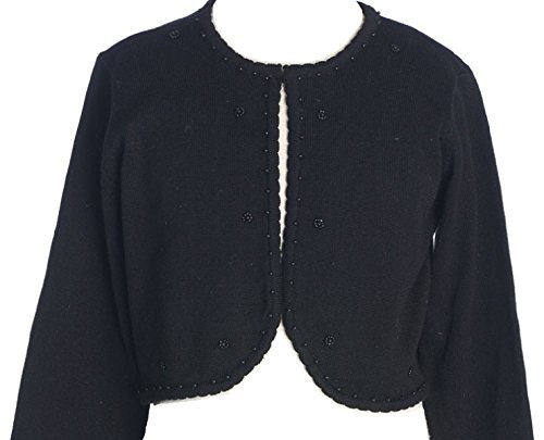 Little Girls Beaded Knit Cotton Bolero Shrug Sweater Black Size L (8-10)