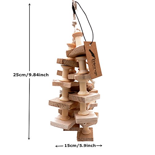 Borange Parrot Toys Bird Chewing Perch Colorful Wood Bite Stand Hanging Cages for Pet Birds Conure Macaw Cockatiel Cockatoo Decorative Accessories (Wood)
