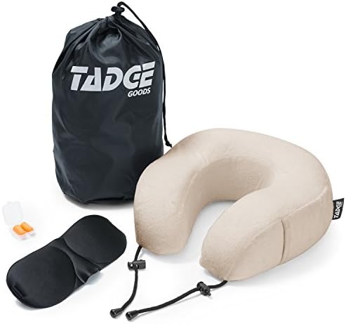 Neck Travel Airplane Pillow & Accessories – 100% Pure Memory Foam – Sleeping Eye Mask, Ear Plugs, Travel Bag Included – 10 Colors To Choose From