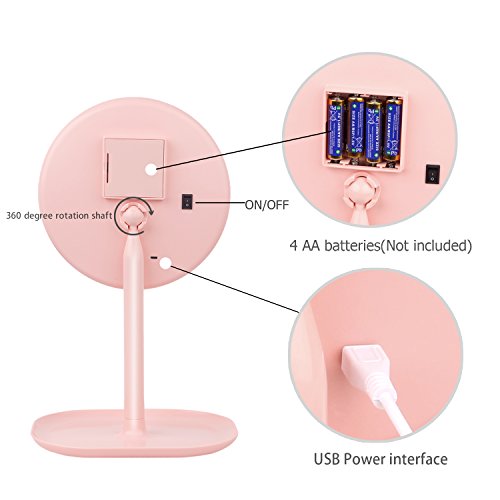 Vanity Mirror with Vanity Lights Makeup Mirror with Infrared Body Sensor LED Lighted Make Up Mirror 360 Degree Free Rotation Table Countertop Vanity Mirrors (Pink)