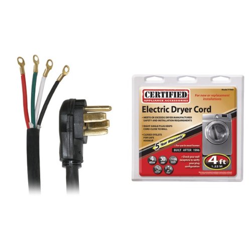 Certified Appliance 77060 4-Wire Dryer Cord, 4-Feet