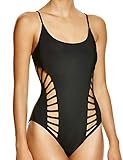 EVALESS Women's Floral Printed One Piece Monokini Cut Out Bandage Swimsuit Black X-Large