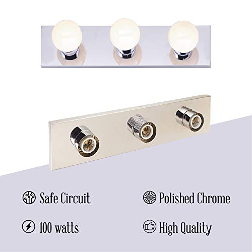 Dysmio Lighting Four Light Vanity Strip - Hollywood Style Mirror Fixture with Chrome Plates - Salon-Grade Accessories for Bedroom, Bathroom, Dressing Room, Makeup Studio - 24 x 4.25 Inches - Set of 2