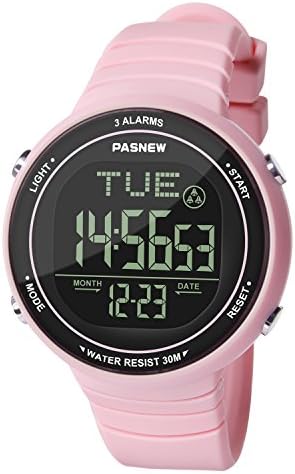 HIwatch Digital Sports Watch Multiple Alarm with LED Screen Large Face Watches for Boys Girls Youth Student, Waterproof Casual Luminous Stopwatch Alarm Simple Wrist Watch, Pink/Black