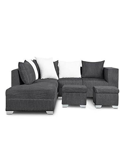 Lifestyle Solutions Zikras Grey Sal Wood 5 Seater L-Shaped Sofa Set For Living Room
