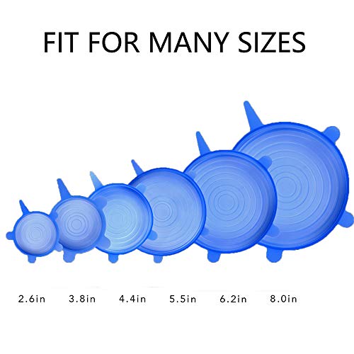 Silicone Stretch Lids,6 Pack Bowl Covers Food Huggers Flexible Lids for Pots Reusable Expandable Containers for Fruits Vegetables Cups Bowls Dishes Cans