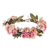 Vividsun Adjustable Flower Crown Floral Headpiece Floral Crown Wedding Festivals Photo Props (Baby Pink)