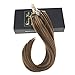 Sunny 24 inch Micro Loop Hair Extensions Dark Brown Micro Loop Ring Human Hair Extensions Brown with Blonde Highlights,Straight Human Hair 50G Per Pack