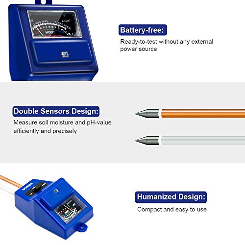image for Sonkir Soil pH Meter, MS06 3-in-1 Soil Moisture/Light/pH Tester Garden