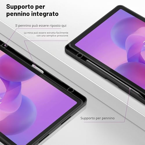 EasyAcc Custodia Cover Compatibile con Lenovo Idea Tab 11 Pollici Tablet 2025 con portapenne TB-336ZU TB-336FU, Ultra Sottile con Funzione Stand Slim PU Pelle Protettiva (Nero)