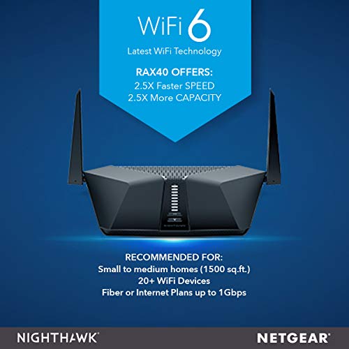 NETGEAR Nighthawk AX4 4Stream WiFi 6 Router (RAX40) AX3000 Wireless