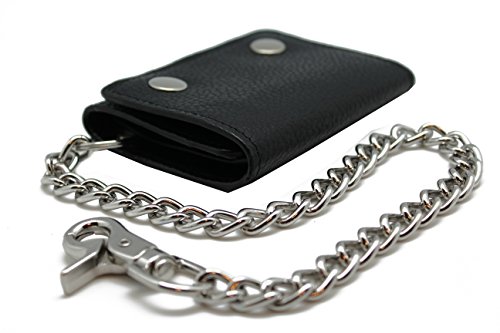 Cow Leather Biker Trifold Chain Wallet Zip Pocket lobster Claw Hook in Gift Box Trucker,Motorcycle