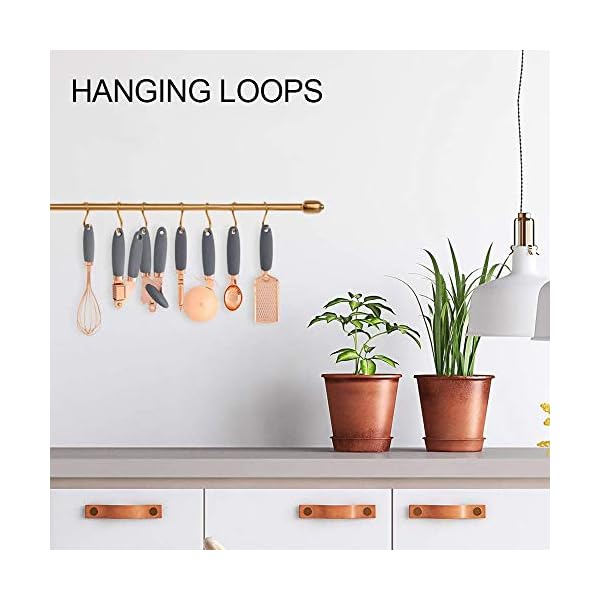 7 Pc Kitchen Tools and Gadgets Copper Coated Stainless Steel, Peeler, Stainless Steel Can Opener, Ice Cream Spoon, Pizza Cutter, Melon Paner, with Soft Touch Grey Handles