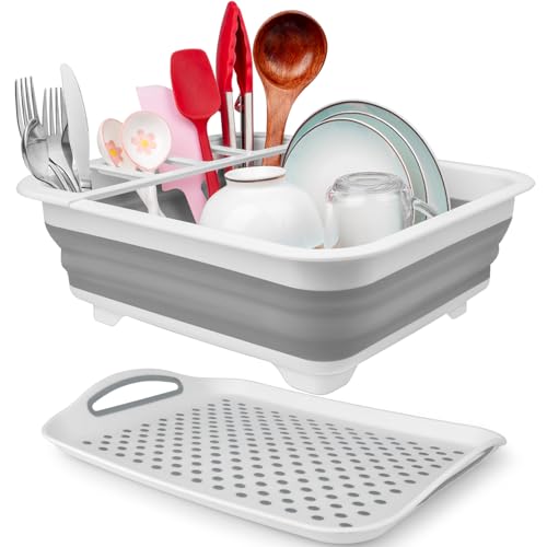 Collapsible Dish Drying Rack Portable Dish Drainers for Kitchen Counter with Drainboard,