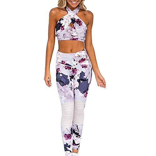 Bestmemories Women's Sportswear Flower Print Stitching Yoga Fitness Set Women's Sports Wear Exercise Clothing