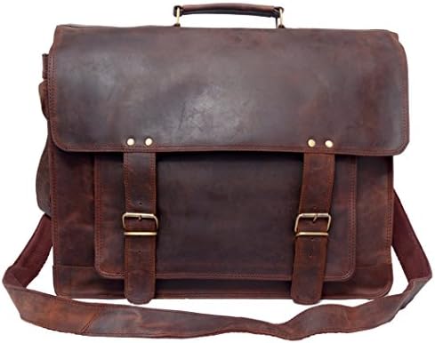 Feather Feel 16 Inch Large Vintage Handmade Leather Briefcase Messenger Bag for Laptop Macbook Office Business Satchel Bag Inches Brown