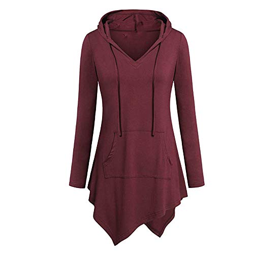 BODOAO Women Long Sleeve Tunic Tops Irregular Hem Hooded Sweatshirt Casual Shirt Blouse