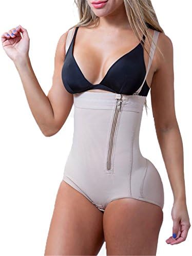 Willsin7so Plus Size Hot Latex Women's Body Shaper Post Liposuction Girdle Clip and Zip Bodysuit Vest Waist Shapewear Khaki L