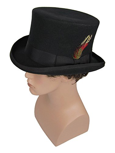 Men's Victorian Style Coachman Top Hat with Feather Black