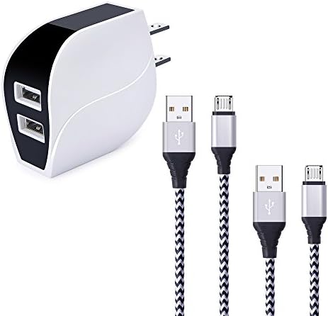 Wall Charger,Kakaly 2.1A 2-Port USB Travel Power Adapter Fast Charging Plug with 6ft 3ft Braided Nylon Micro USB Quick Charging Cord for Samsung Galaxy S7 Edge S6,Grand Prime,Note 4 5,A7 A9,Tab Pro S2
