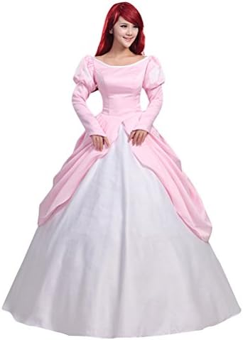 COSKING Princess Ariel Costume for Women, Deluxe Halloween Cosplay Dress Pink Layered Ball Gown