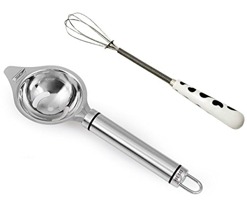 Egg Yolk Separator | Seestar Stainless Steel Egg Separator| 8.7'' Long Egg White Filter| + Small Egg Whisk With Ceramic Handle.(Random Color)