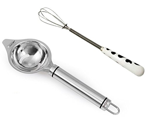 Egg Yolk Separator | Seestar Stainless Steel Egg Separator| 8.7'' Long Egg White Filter| + Small Egg Whisk with Ceramic Handle.(Random Color)