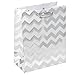 12 Metallic Silver Gift Bags Medium Sized with Rope Handle Polka Dots, Stripes and Chevron Exquisite Designs for Bridesmaid Wedding Christmas Holiday Birthday