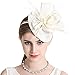Sinamay Feather Fascinators Womens Pillbox Flower Derby Hat for Cocktail Ball Wedding Church Tea Party Ivory Color