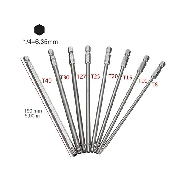 JTENG 8 StÃ¼ck 150mm Torx Bits Schraubendreher Set Extra lang und magnetisch T8-T40 1/4 Zoll Sechskant Schaft Elektrische Schraubendreher Werkzeuge – Bild 3