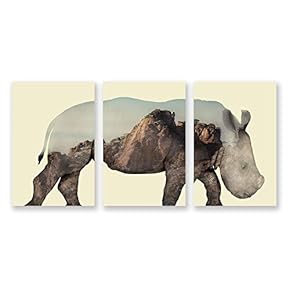 3 Panel Animal with Mountain Pictures Home Wall...