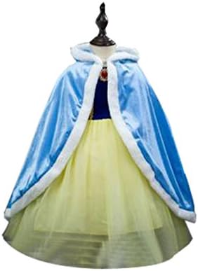 Girls' Winter Princess Velvet Cloak With Hooded Costume Cape (110cm, Blue)