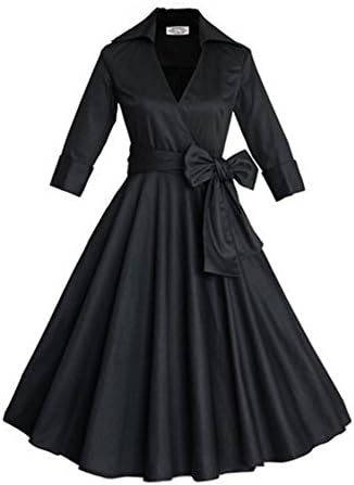 SiYuan Womens 60s Vintage Bowknot Dresses Rockabilly Full Circle Party Dress US L/Asian XL Black 1139A