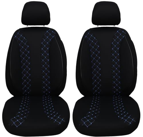 BREMER SITZBEZĂGE Set di 2 coprisedili per auto compatibili con Hyundai Getz conducente e passeggero a partire dal 2002 al 2008, con cuciture nere e blu