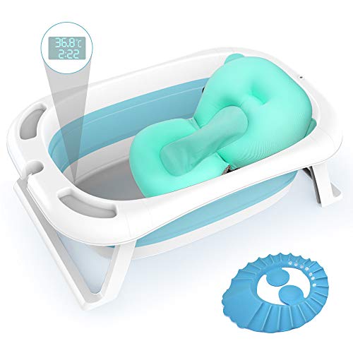 SURPCOS 4-in-1 Portable Baby Folding Bathtub, Collapsible Infant to Toddler Space Saver Foldable Bath tub, Anti Slip Skid Proof (Blue) - Thumbnail 7