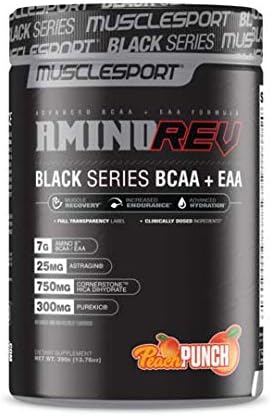 AminoREV® (390 Grams, Peach Punch), EAA + BCAA Powder, Essential & Branched Chain Amino Acids Supplement, Muscle Recovery, Lean Muscle Growth, Increases Performance, Electrolytes for Hydration
