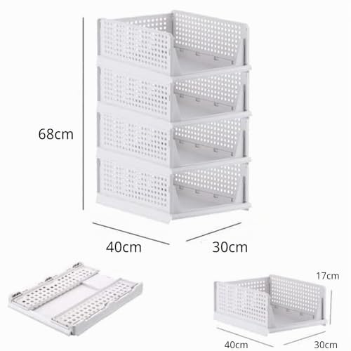 RMAN 8 x Foldable Stackable Plastic Storage Box for Clothes, Trousers, Bedrooms, Dressing – White