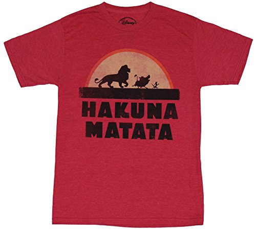 The Lion King (Disney) Mens T-Shirt - Hakuna Matata Silhouette Sundown March (Extra Large) Heather Red
