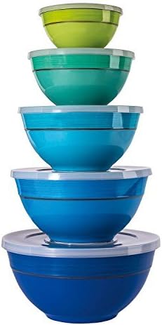 Melamine Bowls with Lids, 10-Piece Set Solid Colors (Blue/Green Solid)