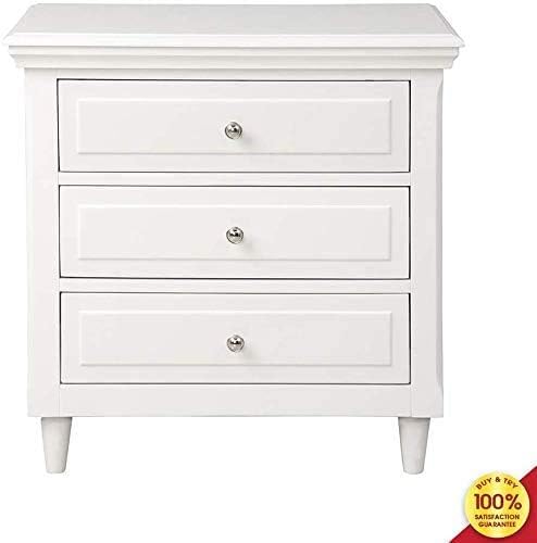 MIERES Nightstand Three Drawers, Wood Bedside Storage Cabinet Furniture Fully Assembled, Accent End Side Table Chest, Perfect for Home, Bedroom Living Room Accessories, Classic White