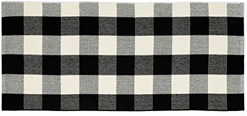 Winwinplus Buffalo Check Area Rug, Plaid Runner Rug Cotton Hand-Woven Machine Washable Checkered Runner Rug, Black and White Floor Rugs for Kitchen/Bathroom/Bedroom, 2 ' x 6 '