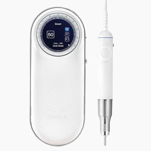 Professional Electric Nail Drill Machine - O NAIL 50,000 RPM E-File with LCD Display, Cordless Rechargeable Nail File for Acrylic Gel Removal, Low Vibration, 3mm Bits for Home & Salon Use [White]