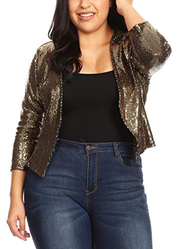 Women's Junior Plus Size Open Front Metallic Sequin Blazer Jacket Cardigan