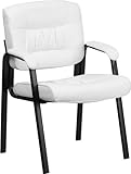 Flash Furniture BT-1404-WH-GG White Leather Guest/Reception Chair with Black Frame Finish (Kitchen)