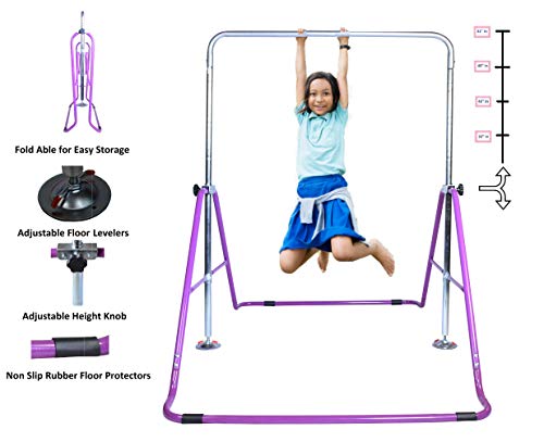 Athletic Bar Expandable Gymnastics Bar Horizontal Kip Bar Junior Training Adjustable Height Jungle Gym Children Folding Training Monkey Bars Climbing Tower Playground Balance Bar Gymnasts Purple - Thumbnail 7