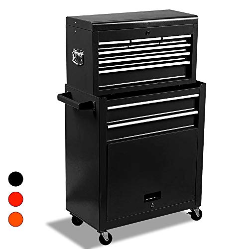 Big Removable Tool Chest, Rolling Tool Chests with Wheels (2PCS Lockable) and Drawers, Top Tray and Bottom Cabinet Door with Keyed Locking System, for Garage, Warehouse, and Workshop, etc(Black)