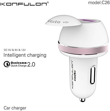 Konfulon C26 Quick Charge 2.0, 12W USB Car Charger (Quick Charge 2.0 Compatible) with PowerIQ for Galaxy S7 / S6 / Edge / Plus, Note 4 / 5, Nexus 6, iPhone 7 /7 Plus / SE / 6s / 6, LG G5 &amp; More