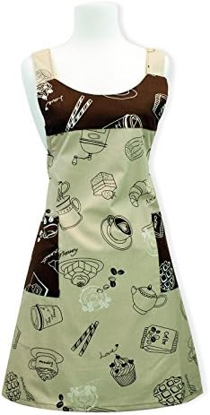 Home Bene 100% Cotton Party, Cute H-back Kitchen Apron for Women, Cooking Apron Various Adorable Pattern, Waist Ties, Two side Pockets, Cooking, Baking, Barbecuing, Beige